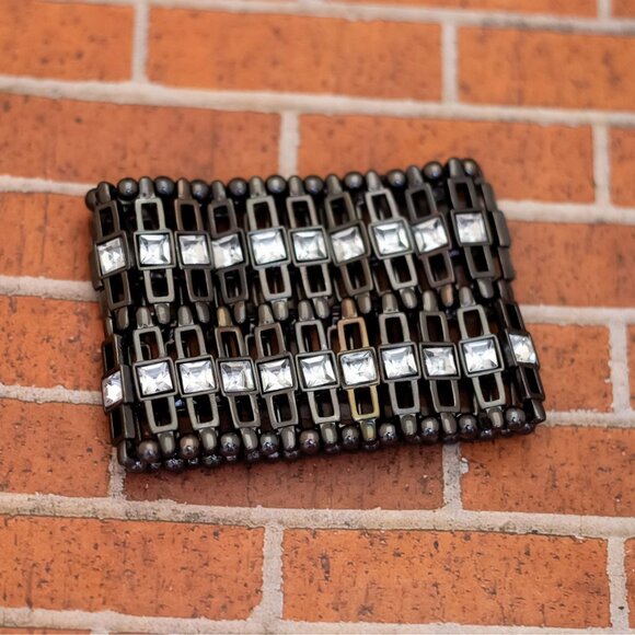 6 inch, Vintage Square Rhinestones Silver Tone Stylish Bracelet - W27 - Picture 1 of 3